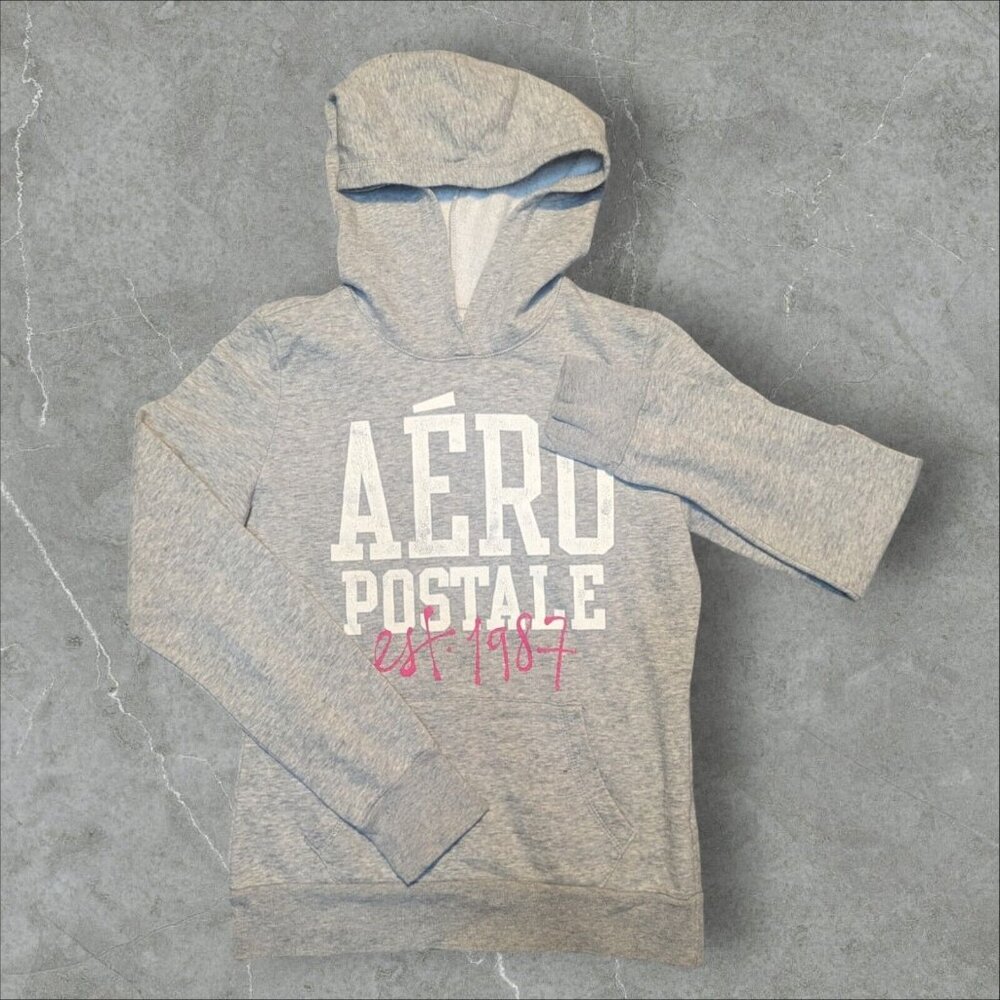 Aeropostale Aero 87 Hooded Sweatshirt Gray Hoodie Pullover Small‎ Y2k Womens